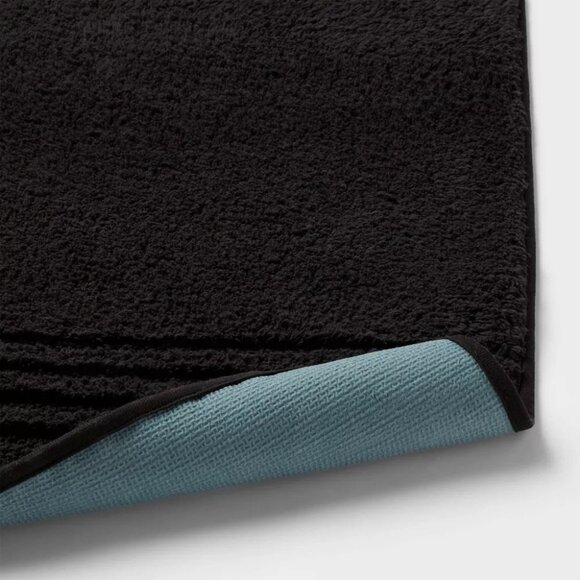 Threshold 2 Pc Solid Black Anti Skid Textured Bath Rug Set 17" x 24" & 20" x 34" - Picture 4 of 7